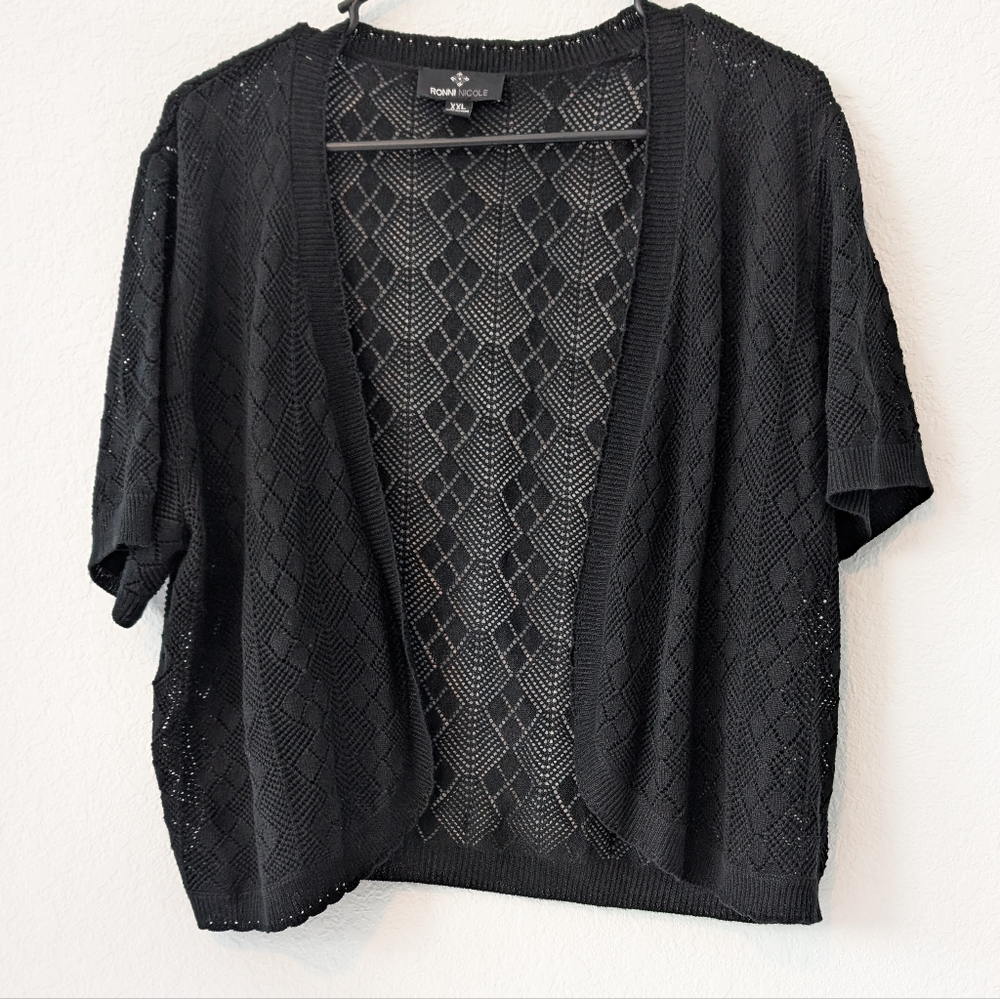 Ronni Nicole Black Open-Front  Short Sleeve Cardigan Shrug XXL